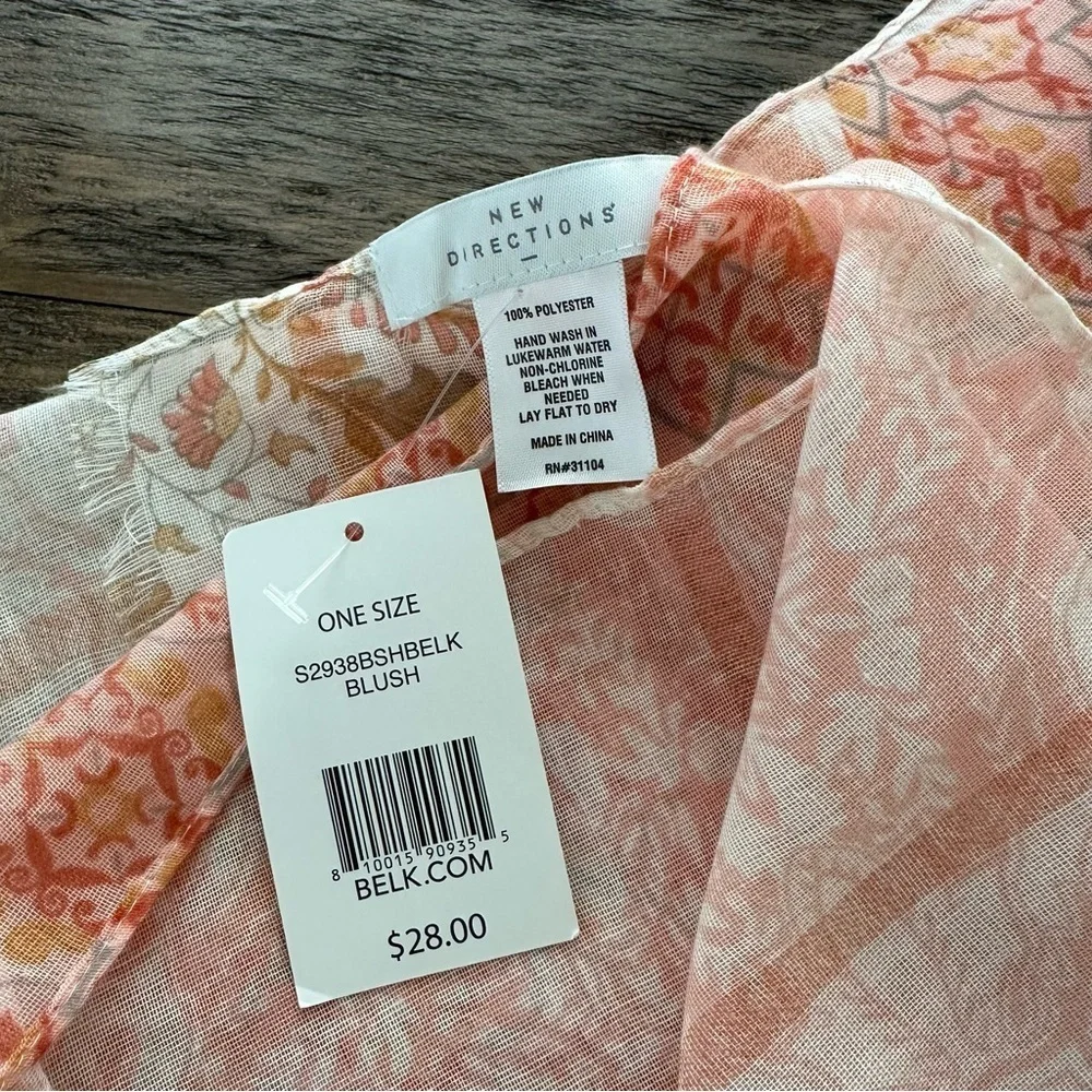 NWT New‎ Directions Lightweight Peach Multi Pattern Spring Scarf Cottagecore New